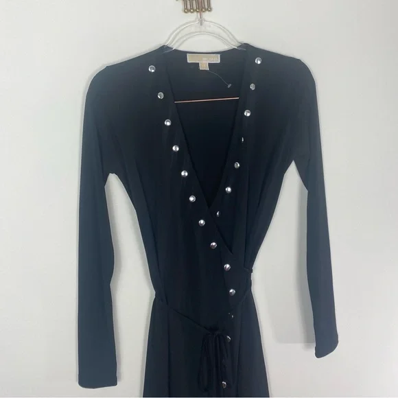 MICHAEL MICHAEL KORS NLACK EMBELLISHED WRAP-DRESS - Picture 8 of 11